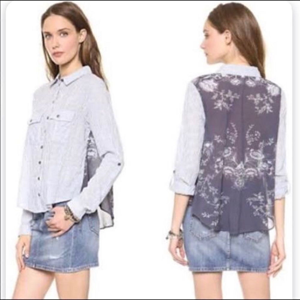 Free People Striped Multiprint Button Down Top